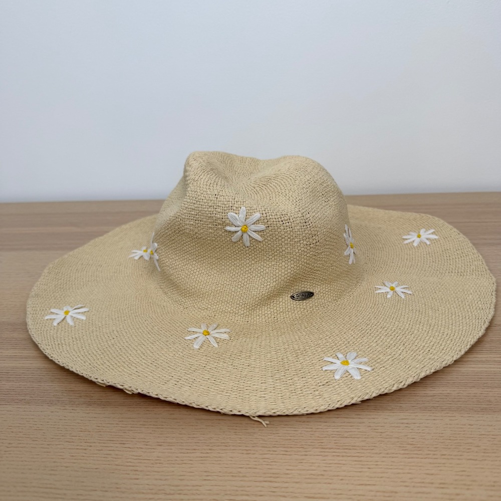 Scala Handmade Toyo Straw Daisy Floral Wide Brim Sun Hat Beige TJXCSW389-NAT